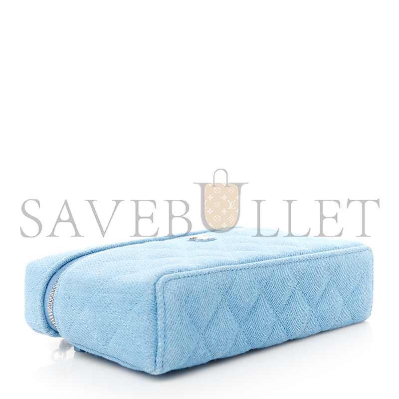 Ch**el denim quilted top handle slim vanity case with chain blue ap4385 (19.5*17*5cm)